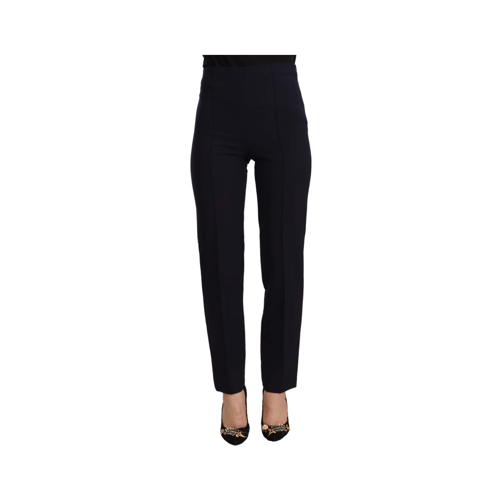 Black High Waist Polyester Women Straight Pants