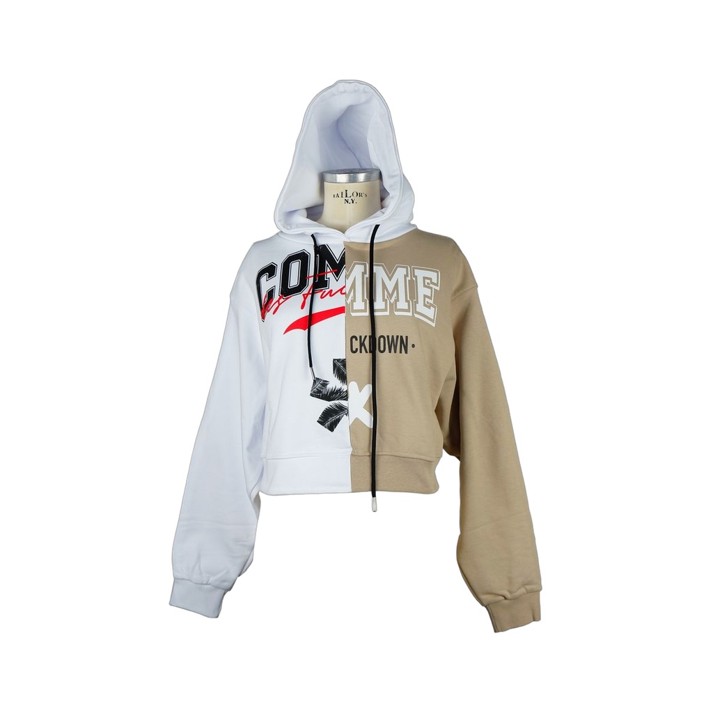 Chic Two-Tone Graphic Hooded Sweatshirt