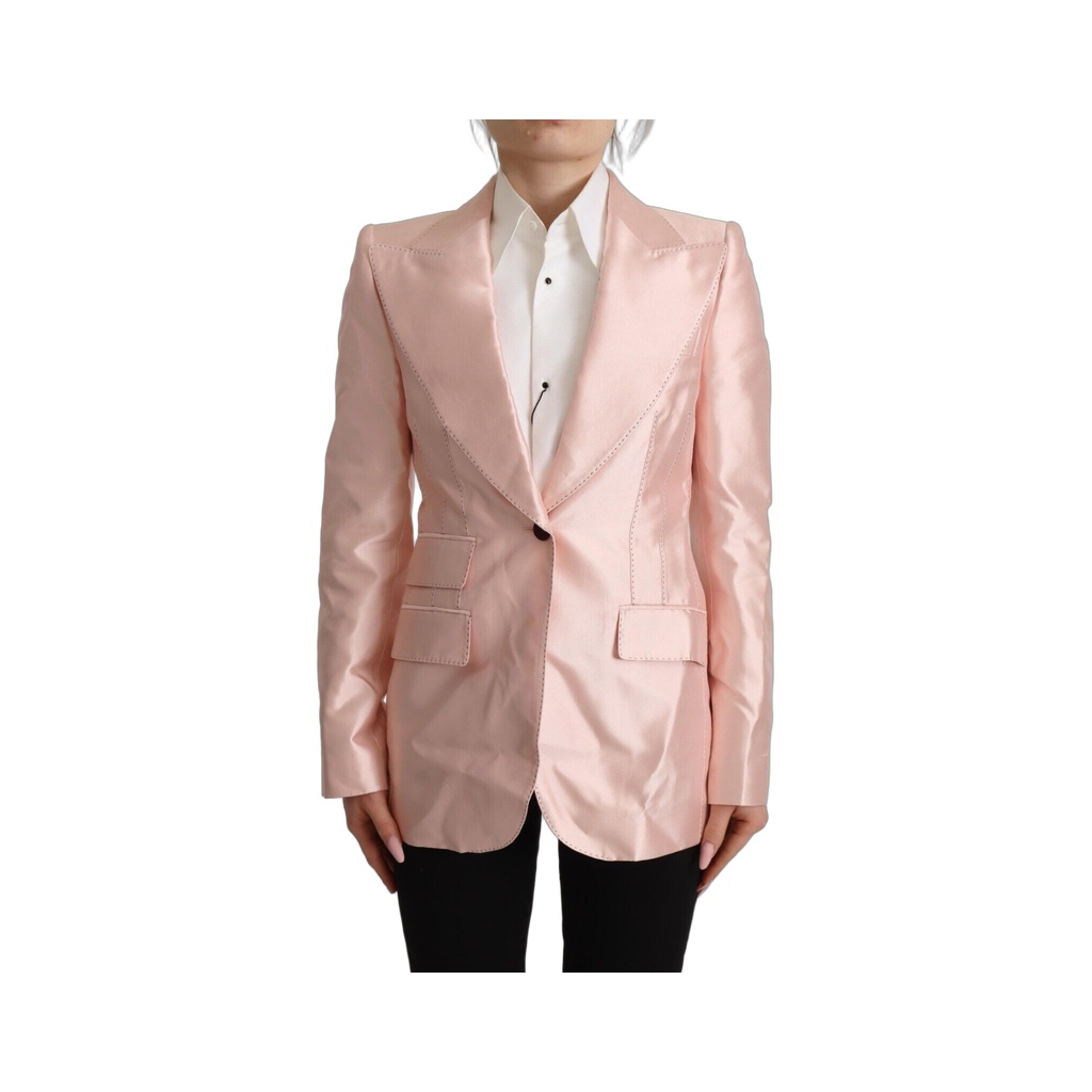 Pink Satin Long Sleeves Blazer Coat Jacket