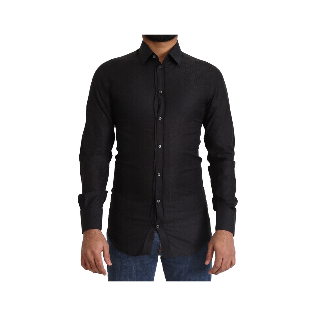Elegant Black Cotton Gold Dress Shirt