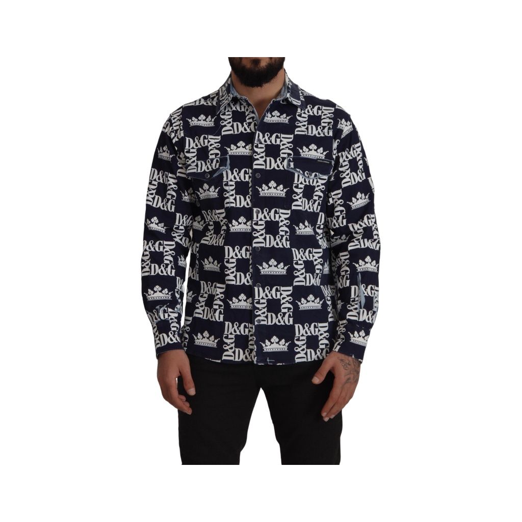 Elegant Slim Fit Blue Crown Shirt