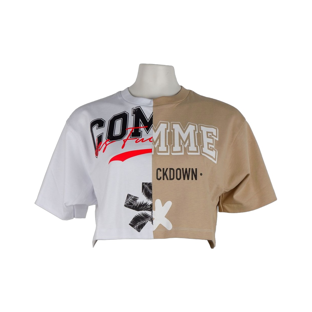 Beige Couture Logo Tee with Two-Tone Print
