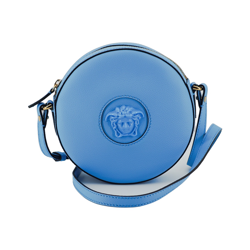 Chic Blue Leather Round Shoulder Bag