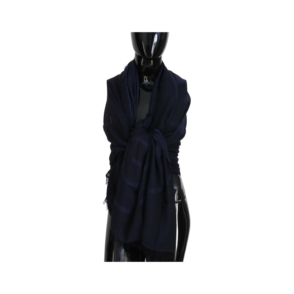 Dark Blue Wool Neck Wrap Shawl Fringes Scarf
