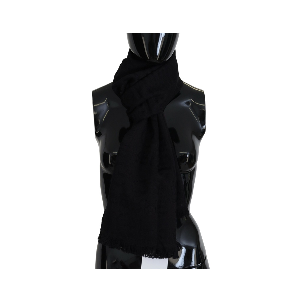 Black Wool Neck Wrap Shawl Fringes Scarf
