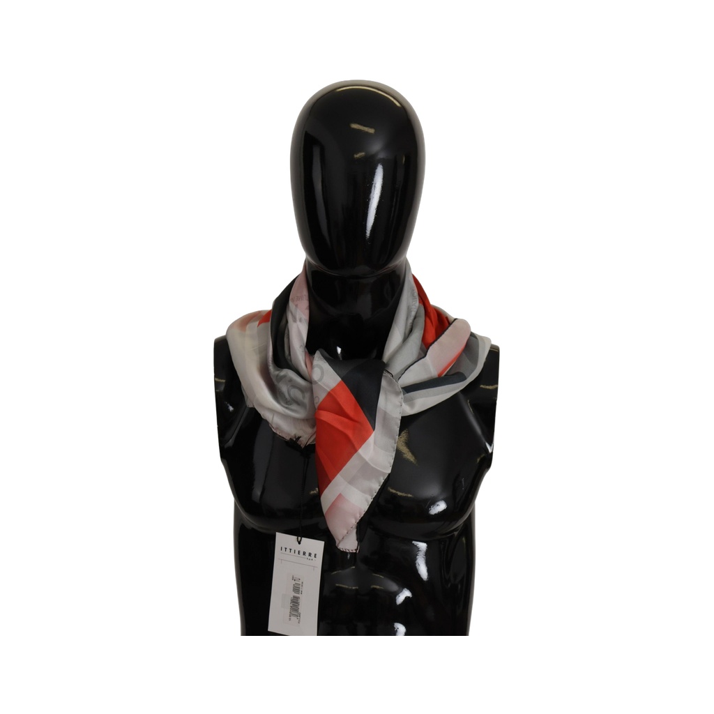 Gray Red Silk Shawl Foulard Wrap Scarf