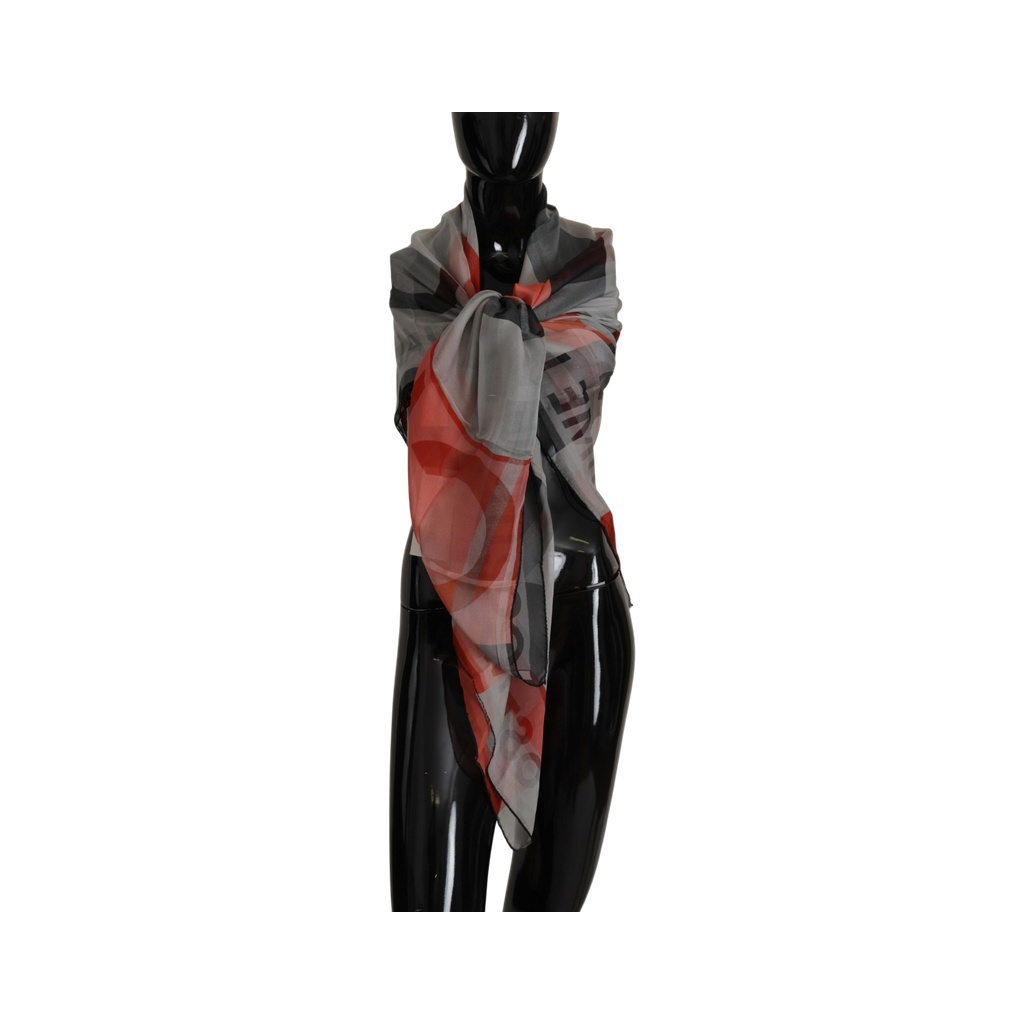 Gray Red Shawl Foulard Wrap  Scarf