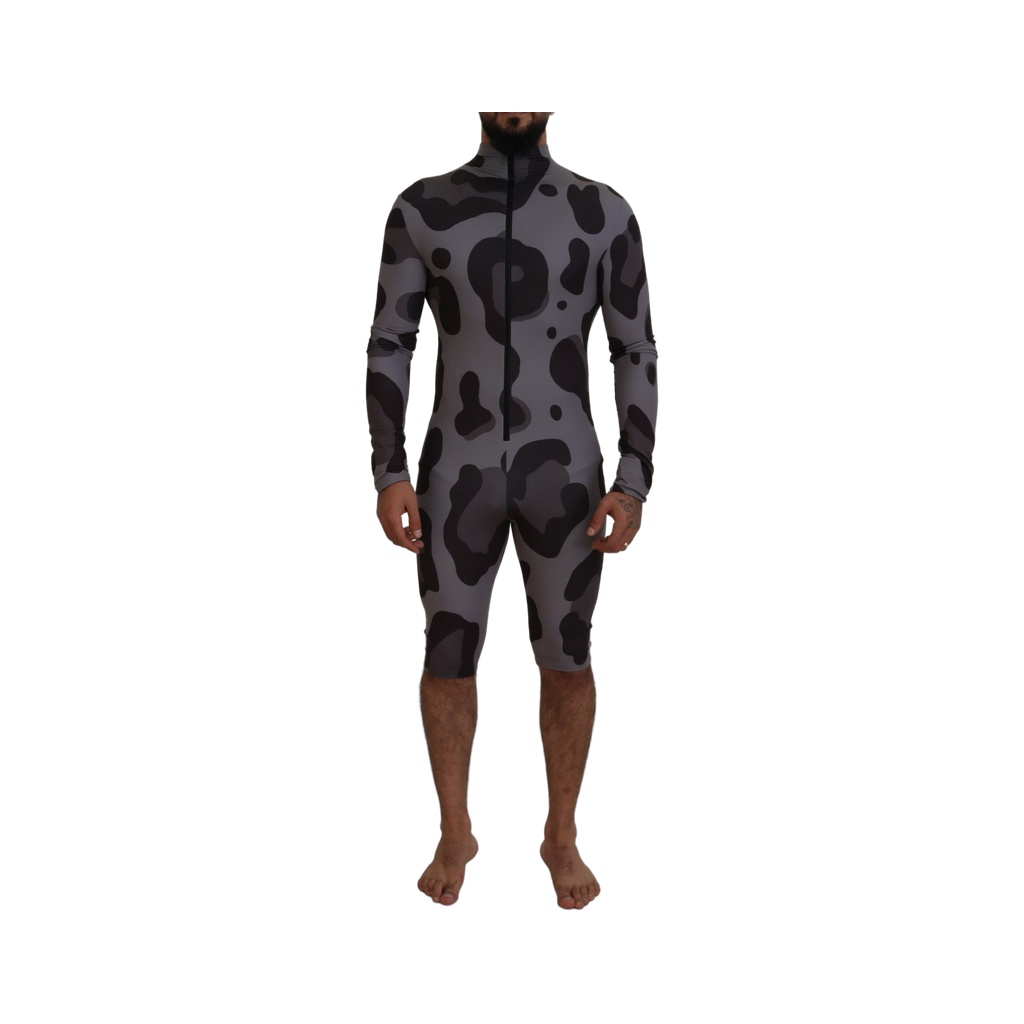Gray Patterned Polyester Wetsuit Swimwear