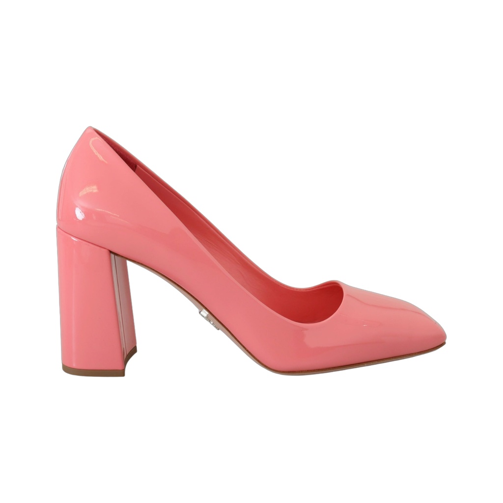 Pink Patent Leather Block Heels Pumps Classic