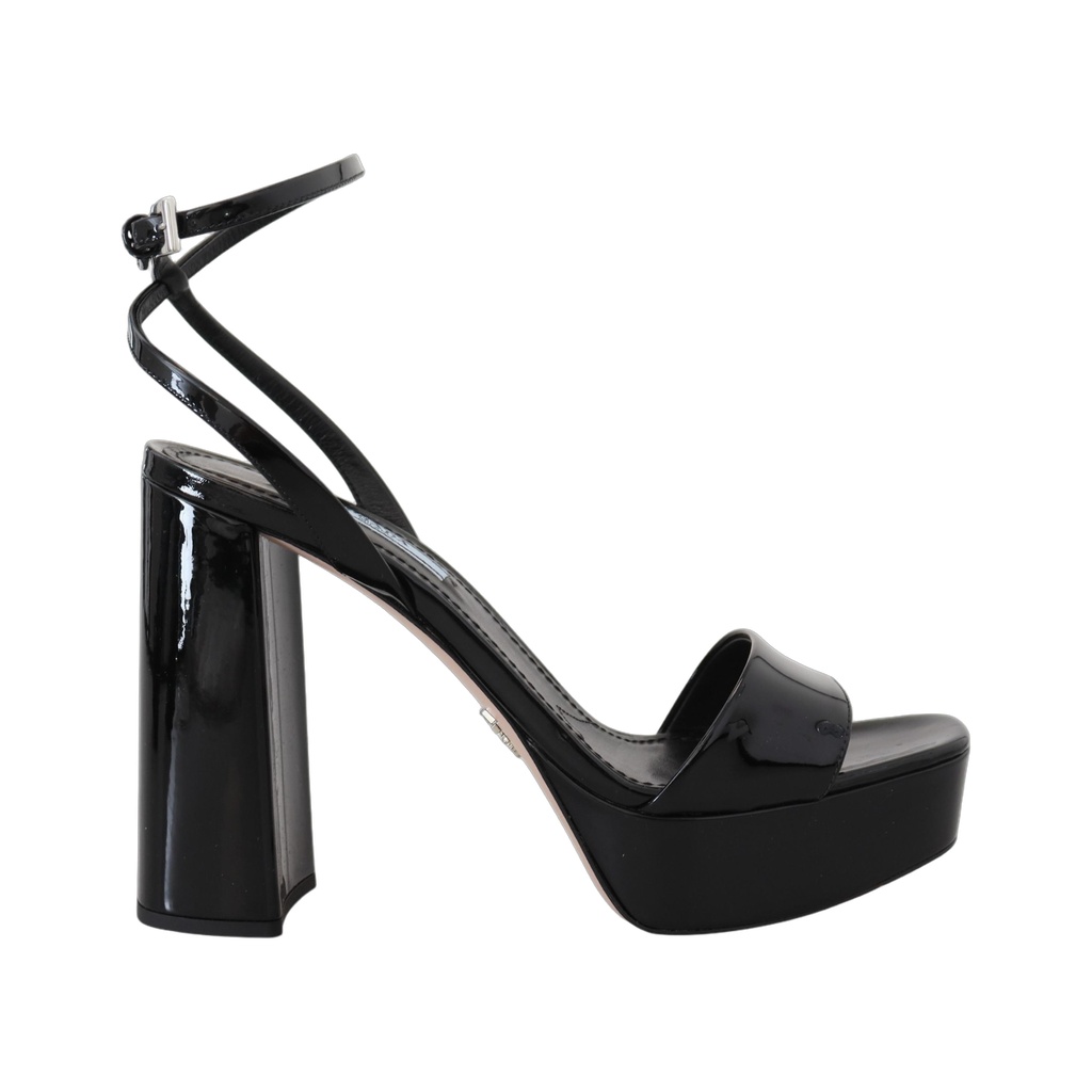 Black Patent Sandals Ankle Strap Heels Leather