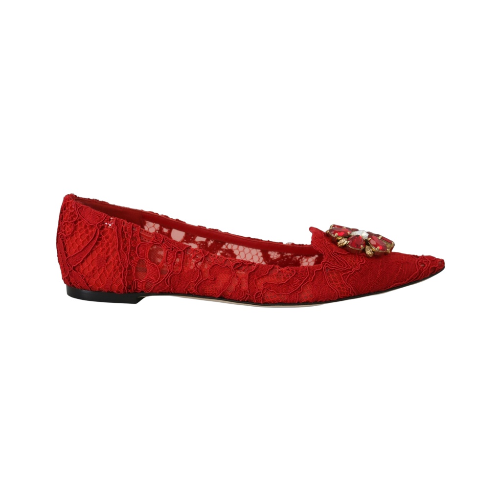 Red Taormina Crystals Loafers Flats Shoes