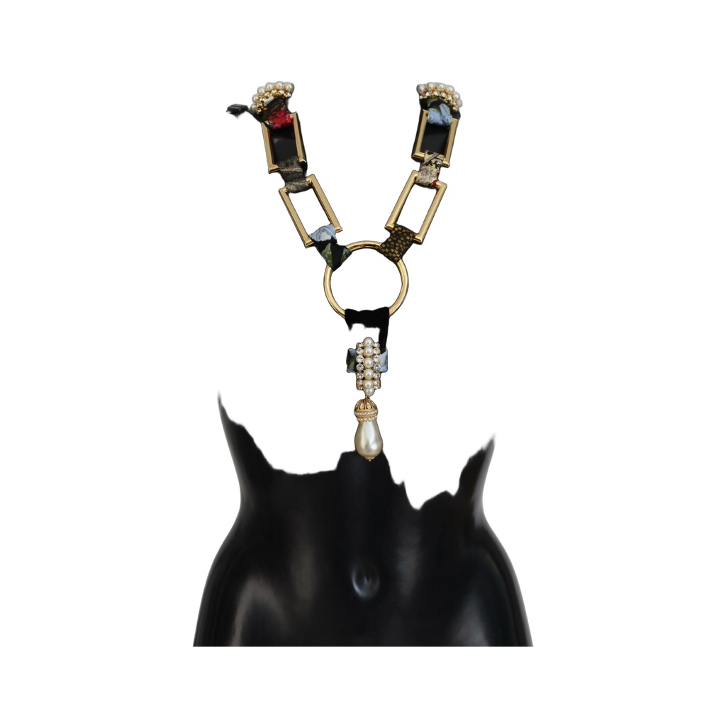 Elegant Gold Brass Pearl Statement Necklace