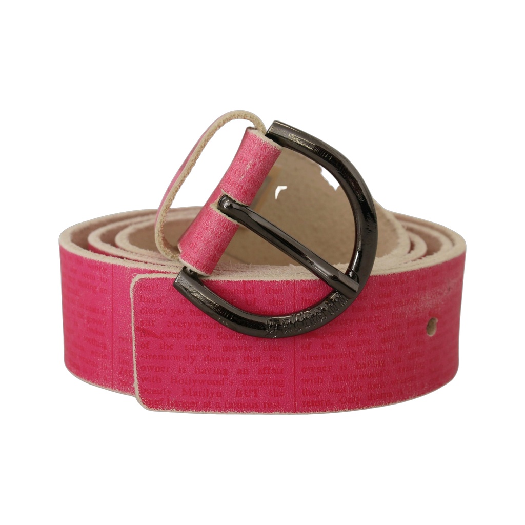 Pink Leather Letter Logo Round Buckle Waist Belt