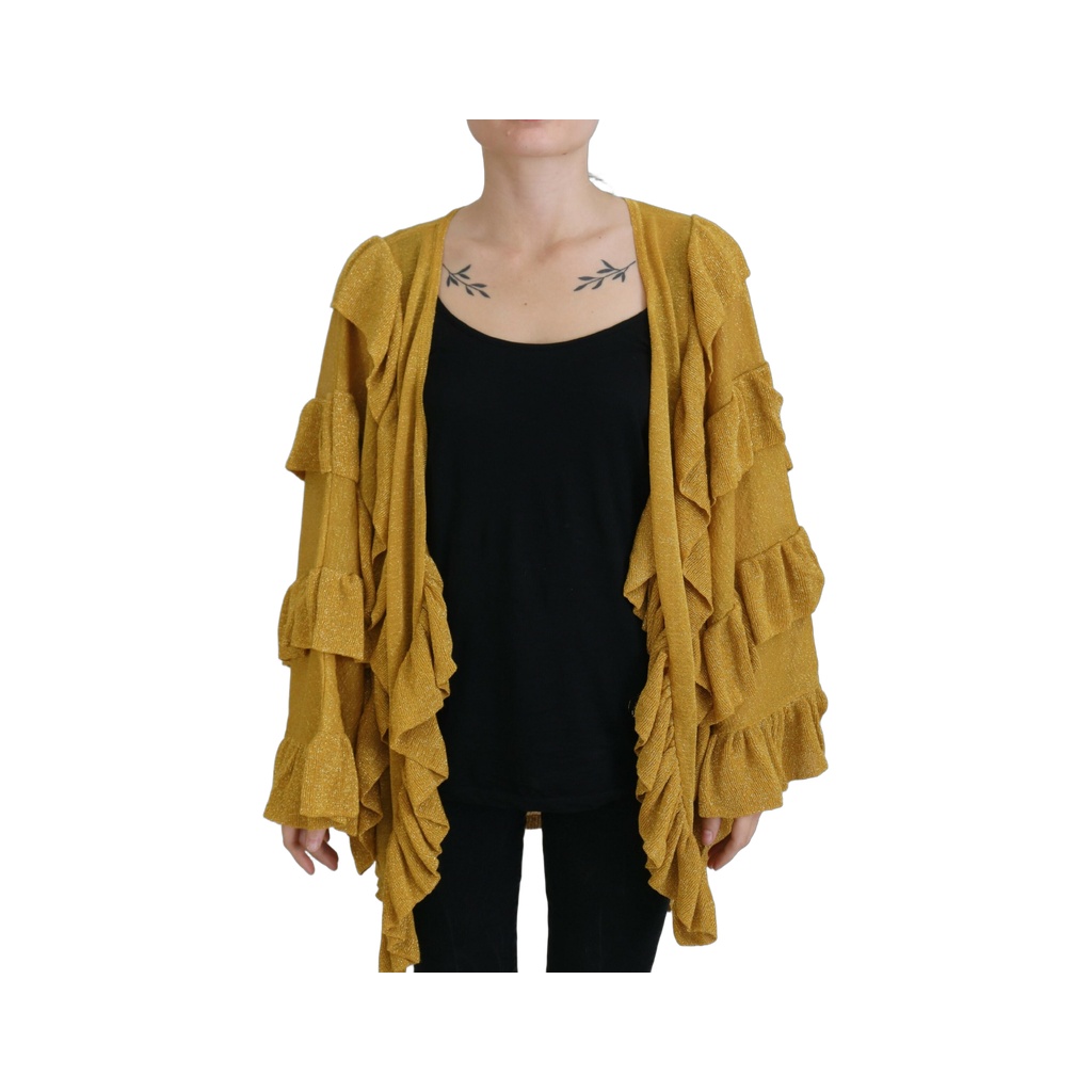 Gold Long Sleeves Ruffled Women Cardigan Sweater