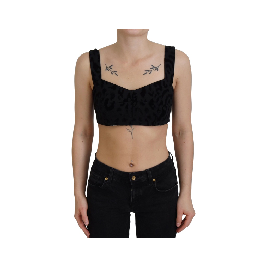 Black Leopard Cropped Bustier Corset Bra Top