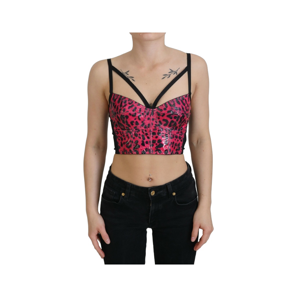 Pink Leopard Print Cropped Bustier Corset Top