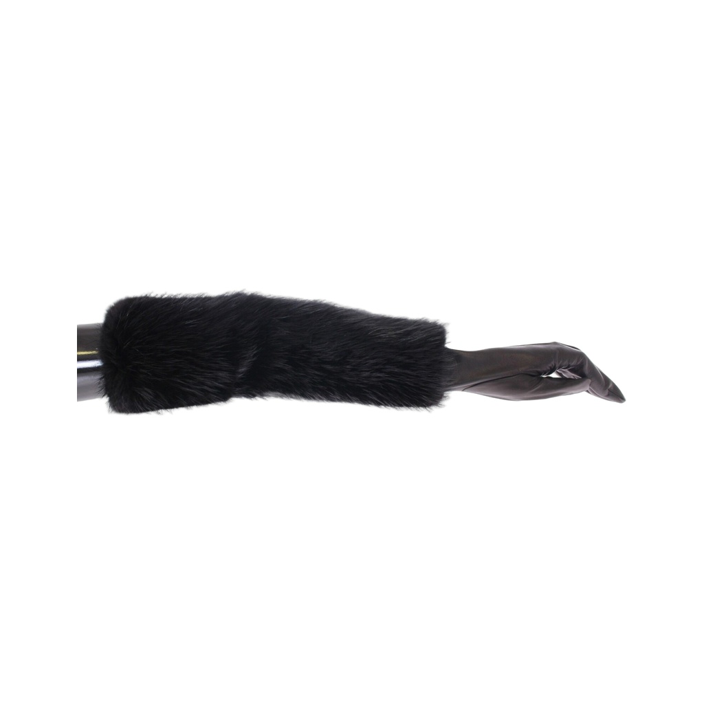 Black Beaver Fur Lambskin Leather Elbow Gloves
