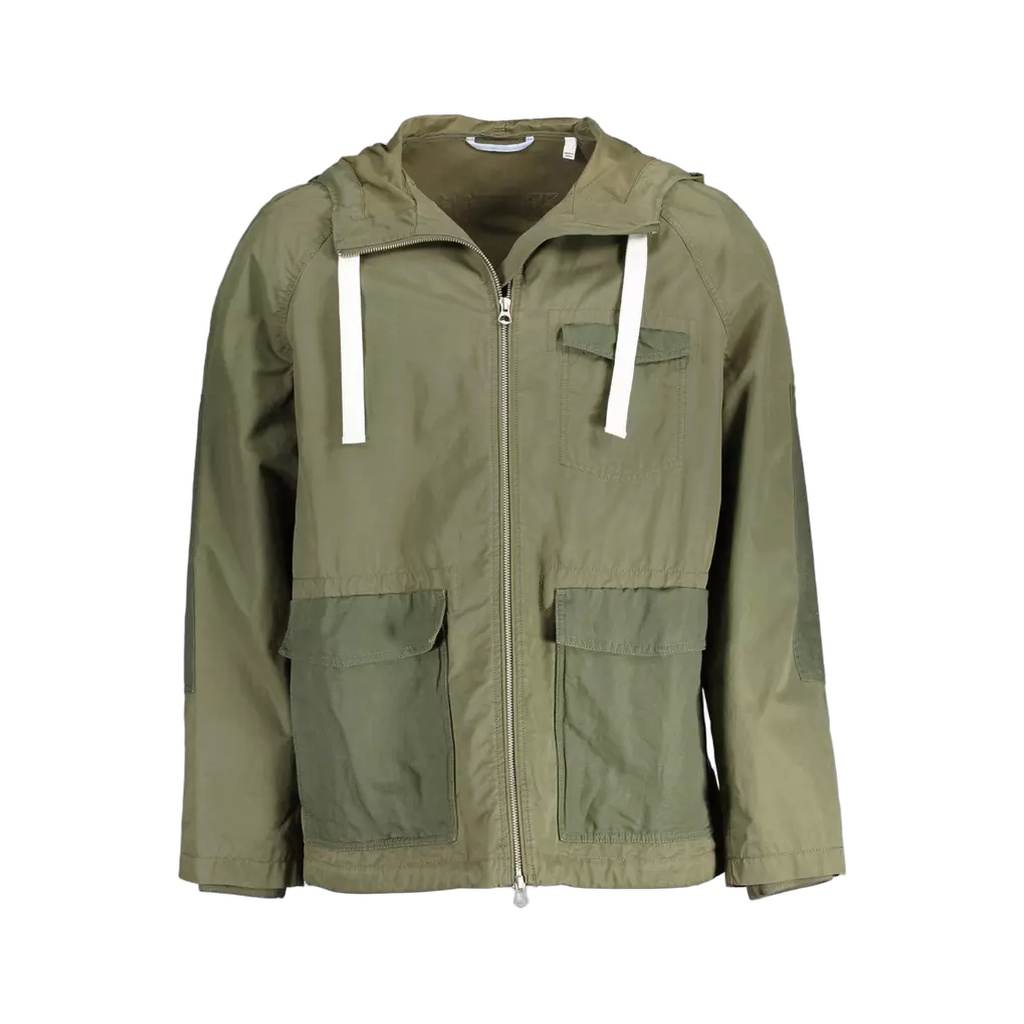 Green Cotton Men Jacket
