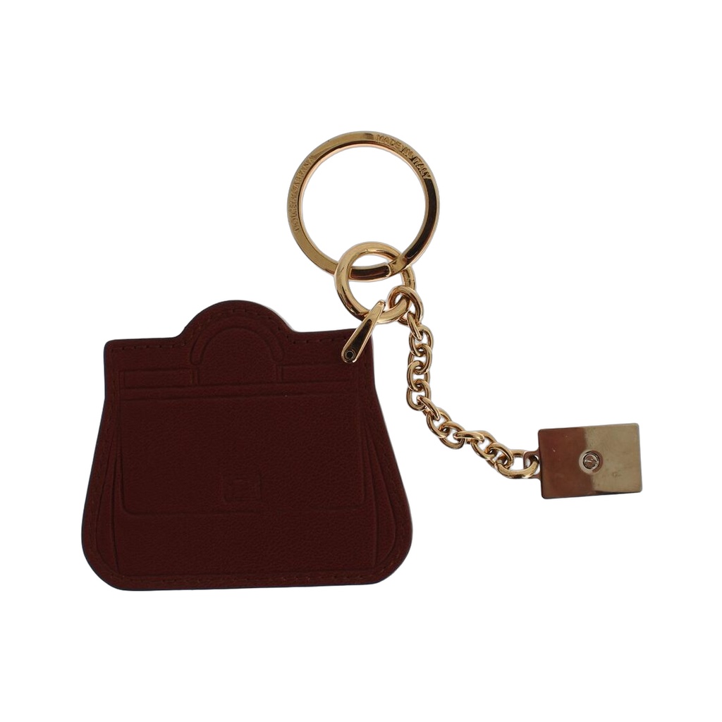 Brown Leather Miss SICILY Gold Finder Chain Keychain