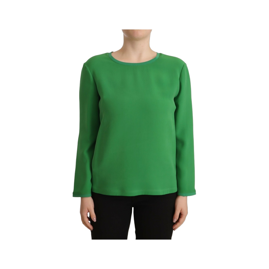 Green Silk Long Sleeves Round Neck Sweater