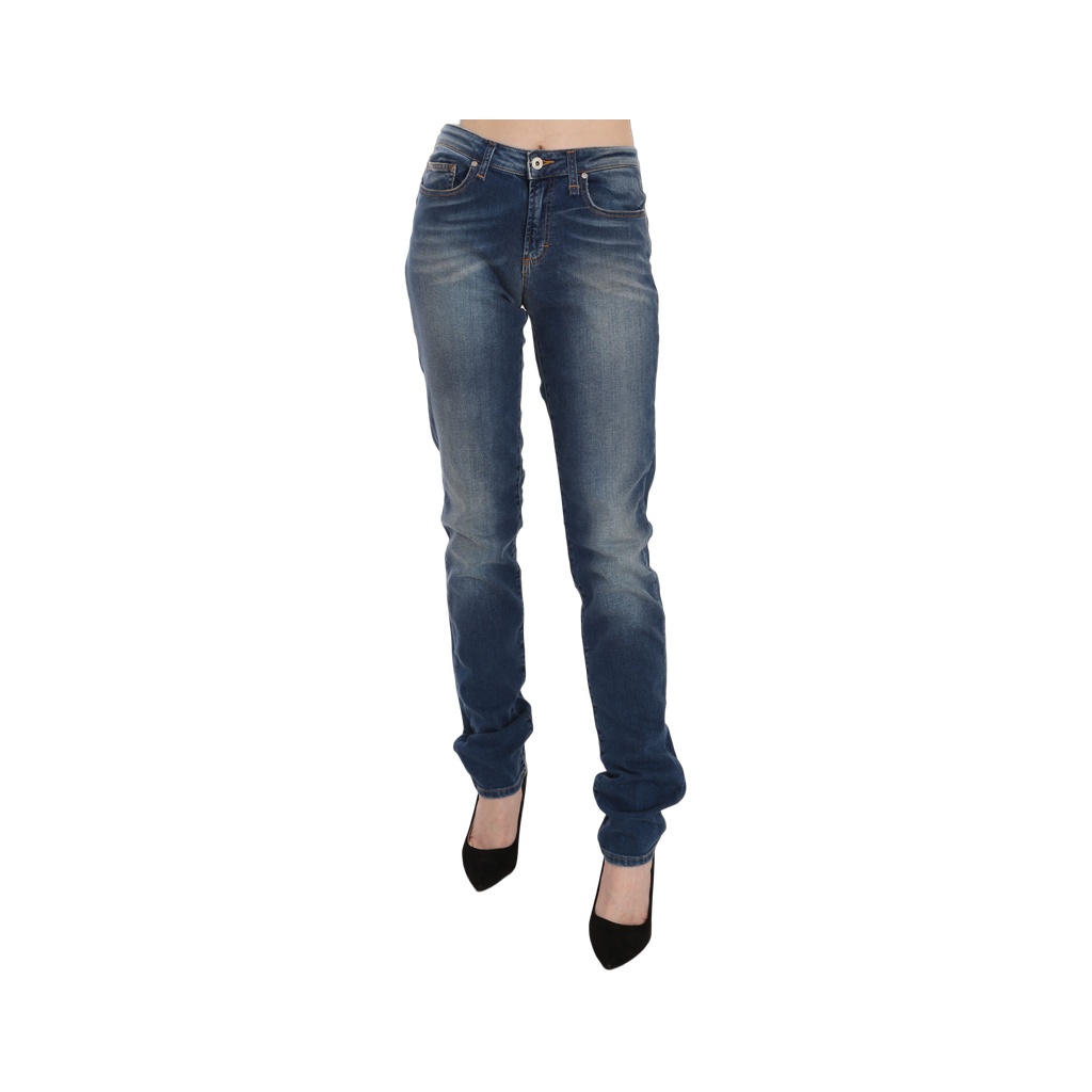 Blue Washed Mid Waist Slim Fit Denim Jeans
