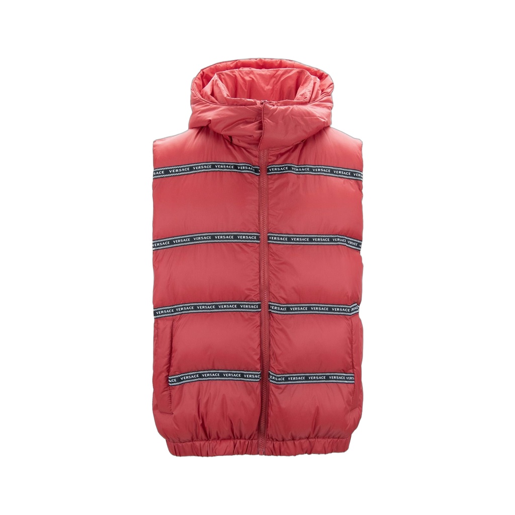 Elegant Red Versace Logo Vest with Detachable Hood