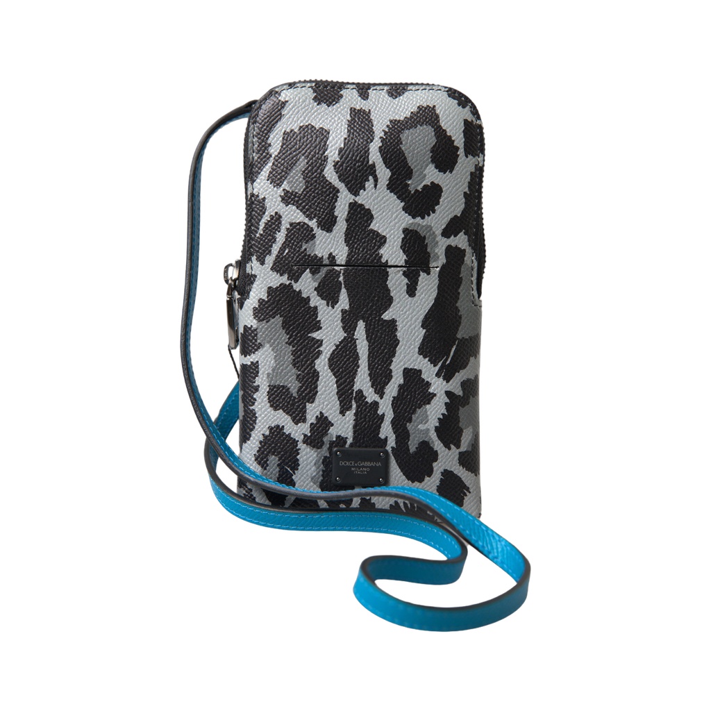 Gray Leopard Leather Men Purse Crossbody Sling Phone Bag