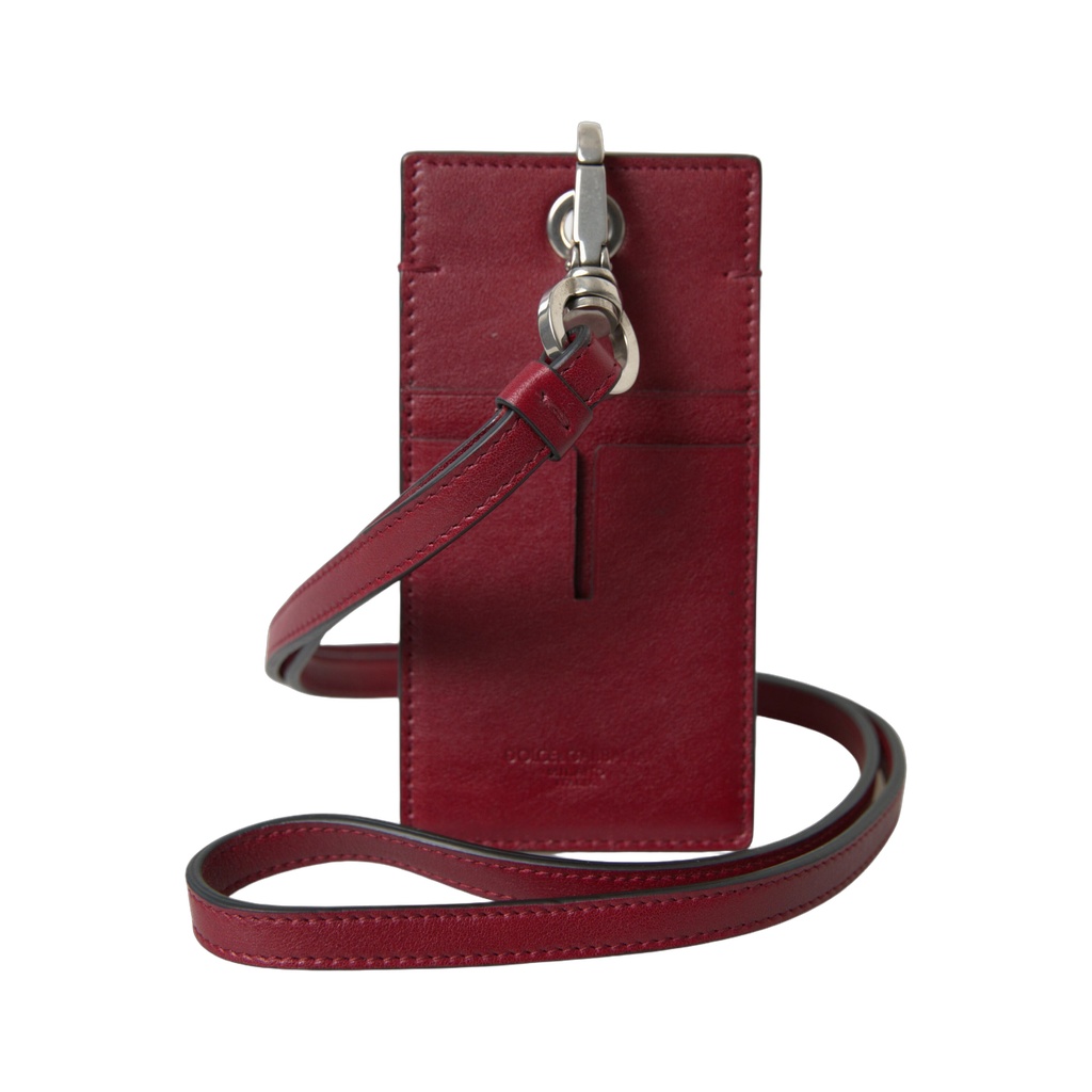 Elegant Red Leather Cardholder with Lanyard