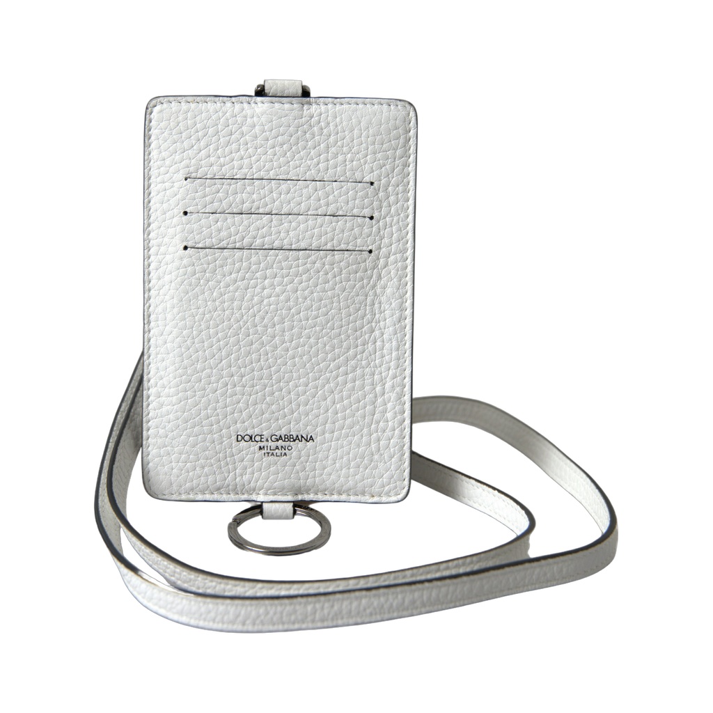 Elegant White Leather Cardholder Lanyard