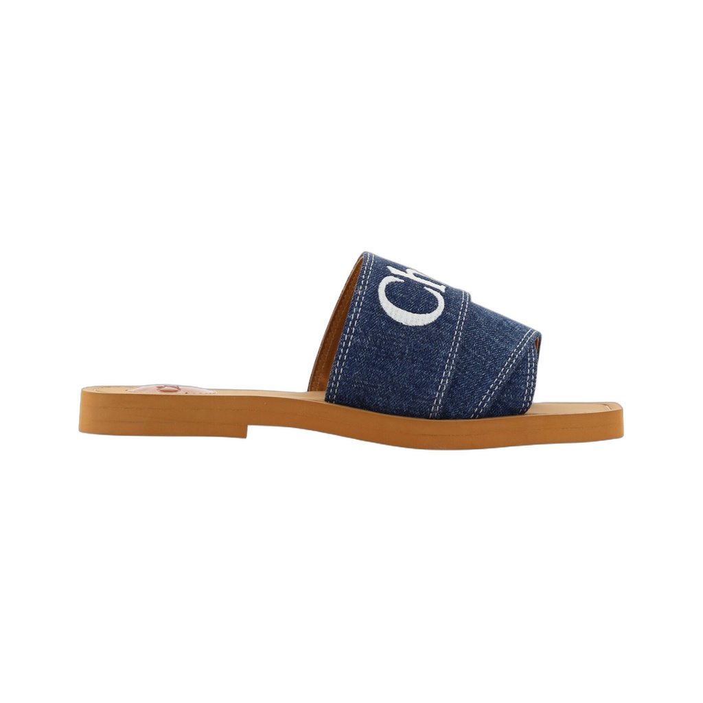Sumptuous Cotton Woody Slide Sandals in Denim Blue