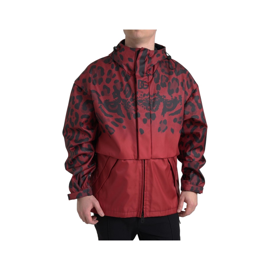 Red Leopard Hooded Rain Coat Jacket