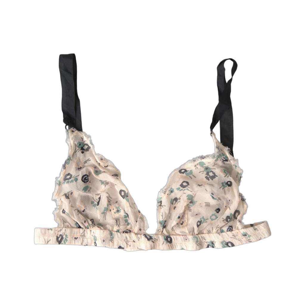 Beige Floral Underwear Bikini Bra
