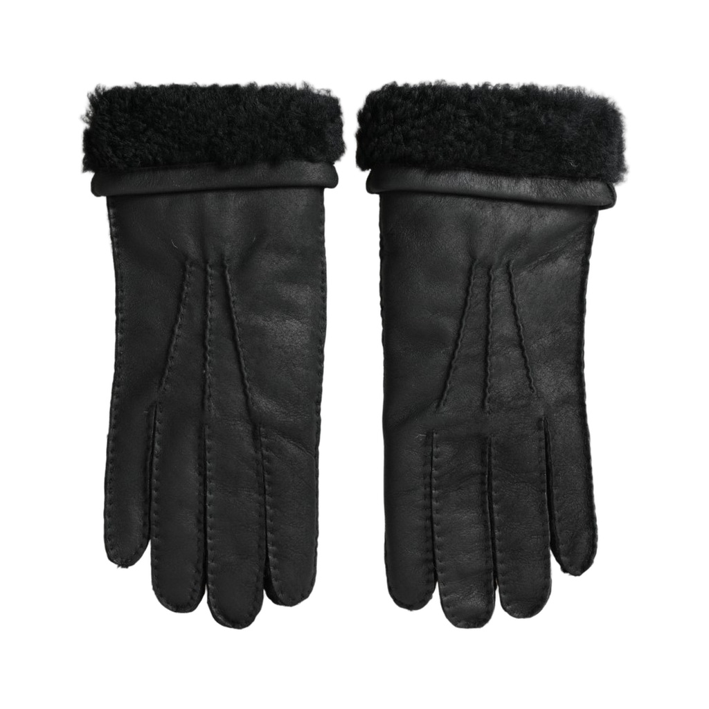 Black Leather Fur Short Hands Mitten Men Gloves