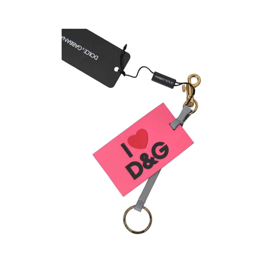 Pink Silicone DG Logo Gold Brass Keyring Women Keychain