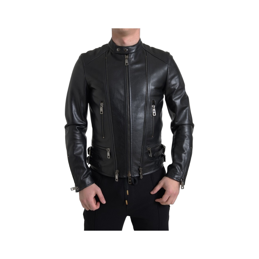 Black Leather Zipper Coat Men Jacket