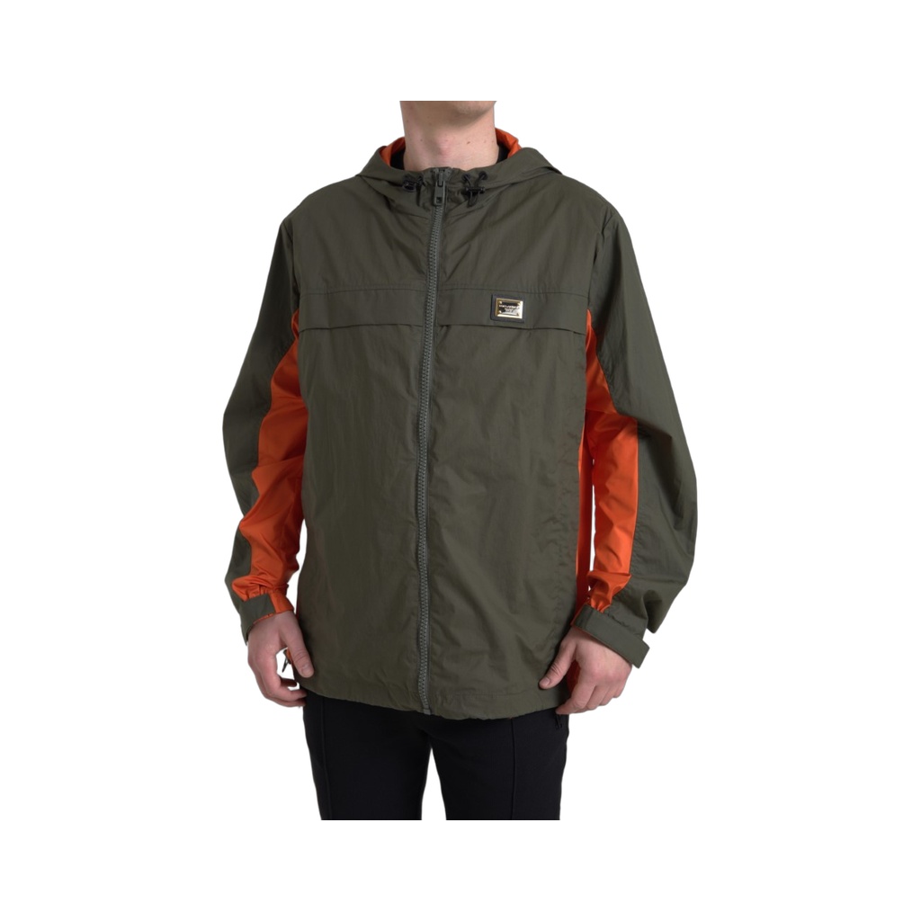 Green Orange Hooded Cotton Full Zip Jacket
