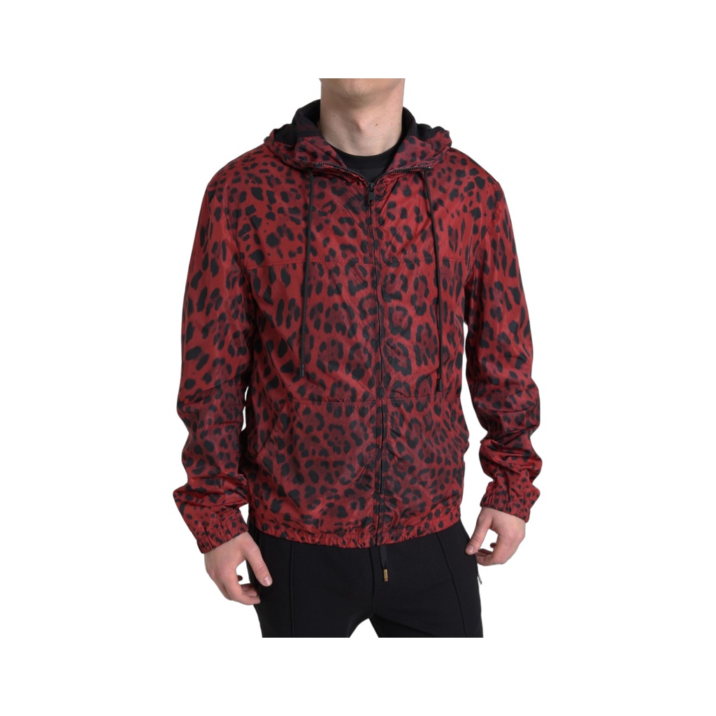 Red Leopard Hooded Bomber Full Zip Jacket