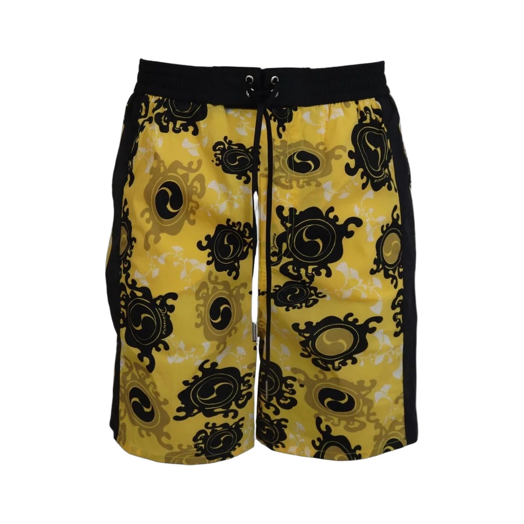 Yellow Black Printed Nylon Beachwear Shorts Swimwear
