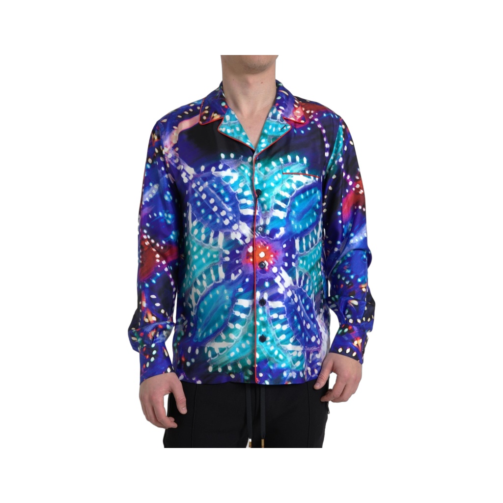 Psychedelic Print Silk Pajama Shirt