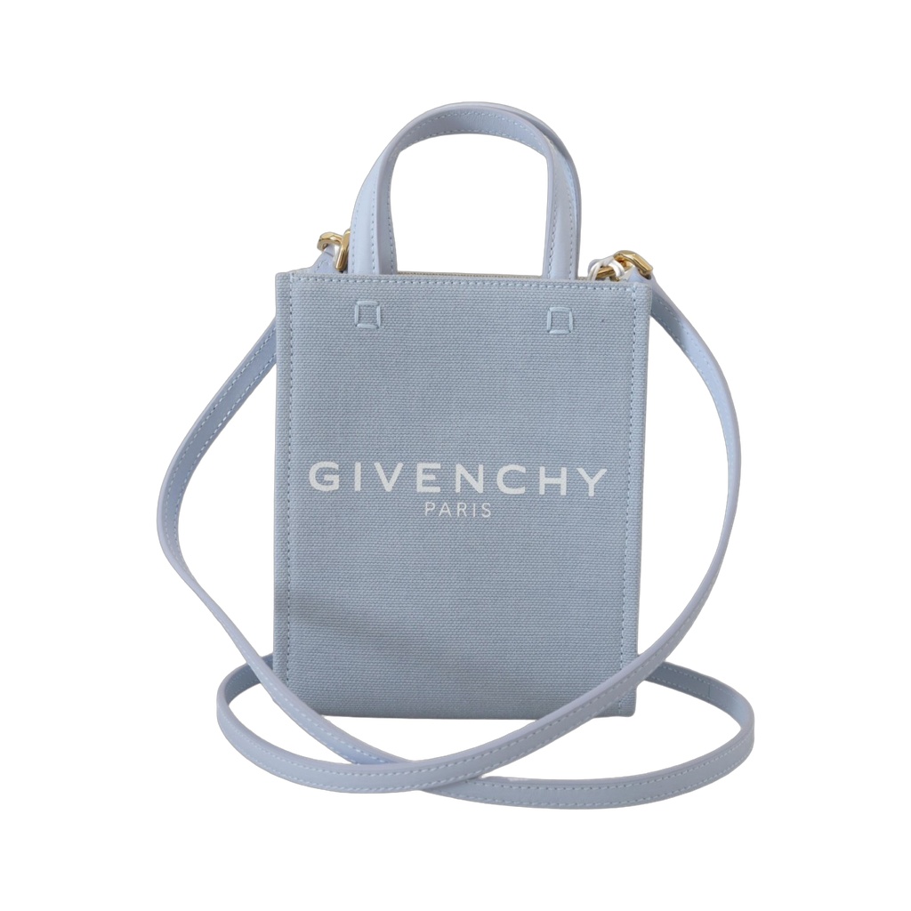 Blue Coated Canvas Vertical Cloud Mini Shoulder Bag