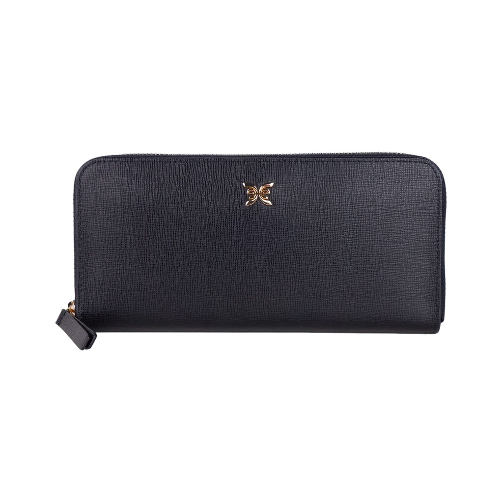 Elegant Leather Zippered Wallet in Classic Black