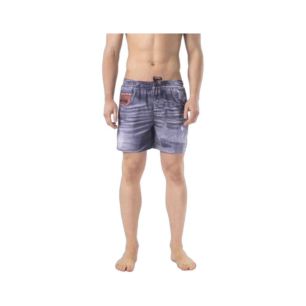 Blue Polyester Men Swim Short
