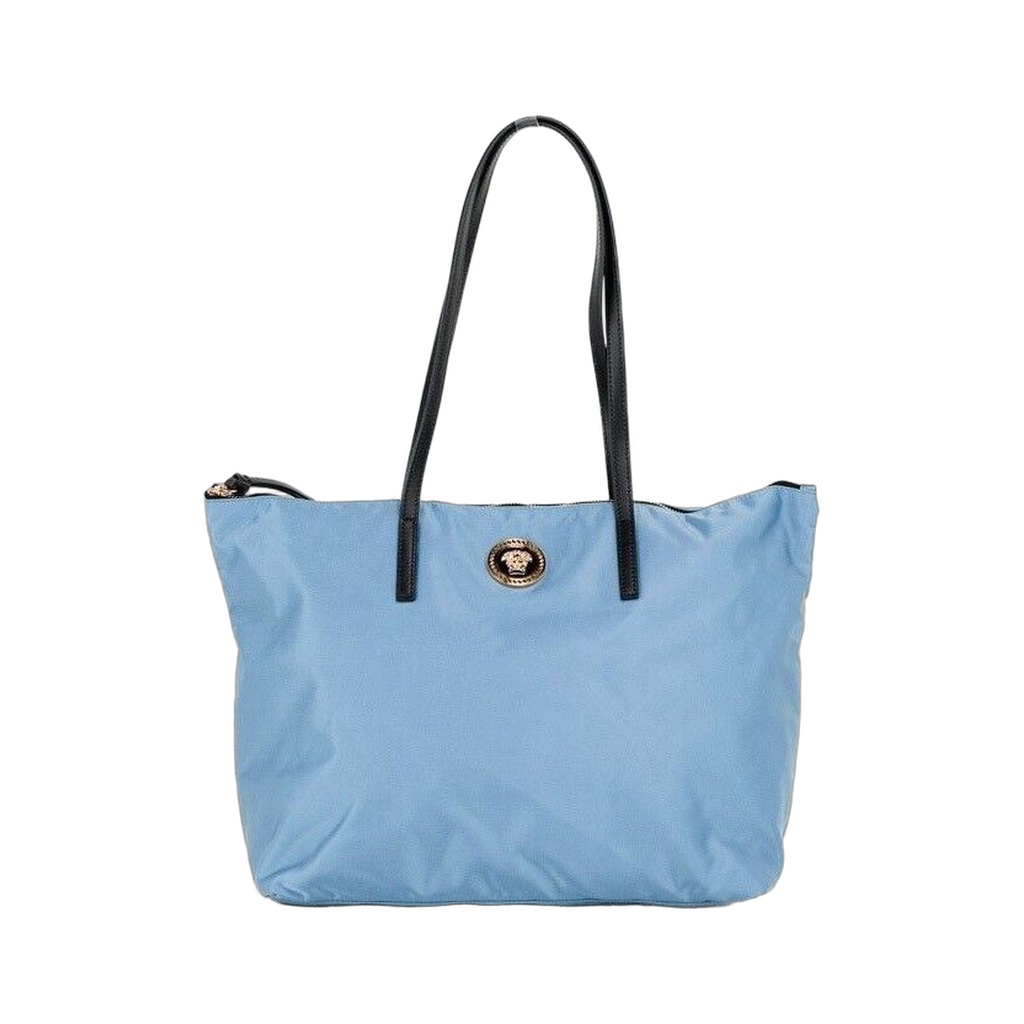 Portuna Medusa Medium Cornflower Blue Nylon Leather Tote Bag Purse