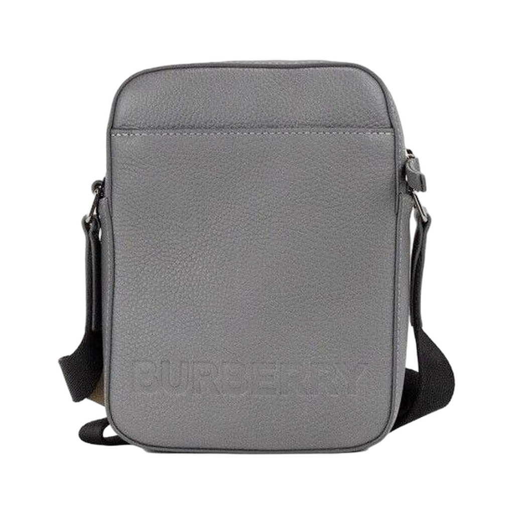 Thornton Small Grey Embossed Logo Grainy Leather Crossbody Handbag