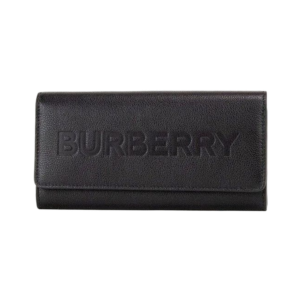 Porter Black Grained Leather Branded Logo Embossed Clutch Flap Wallet