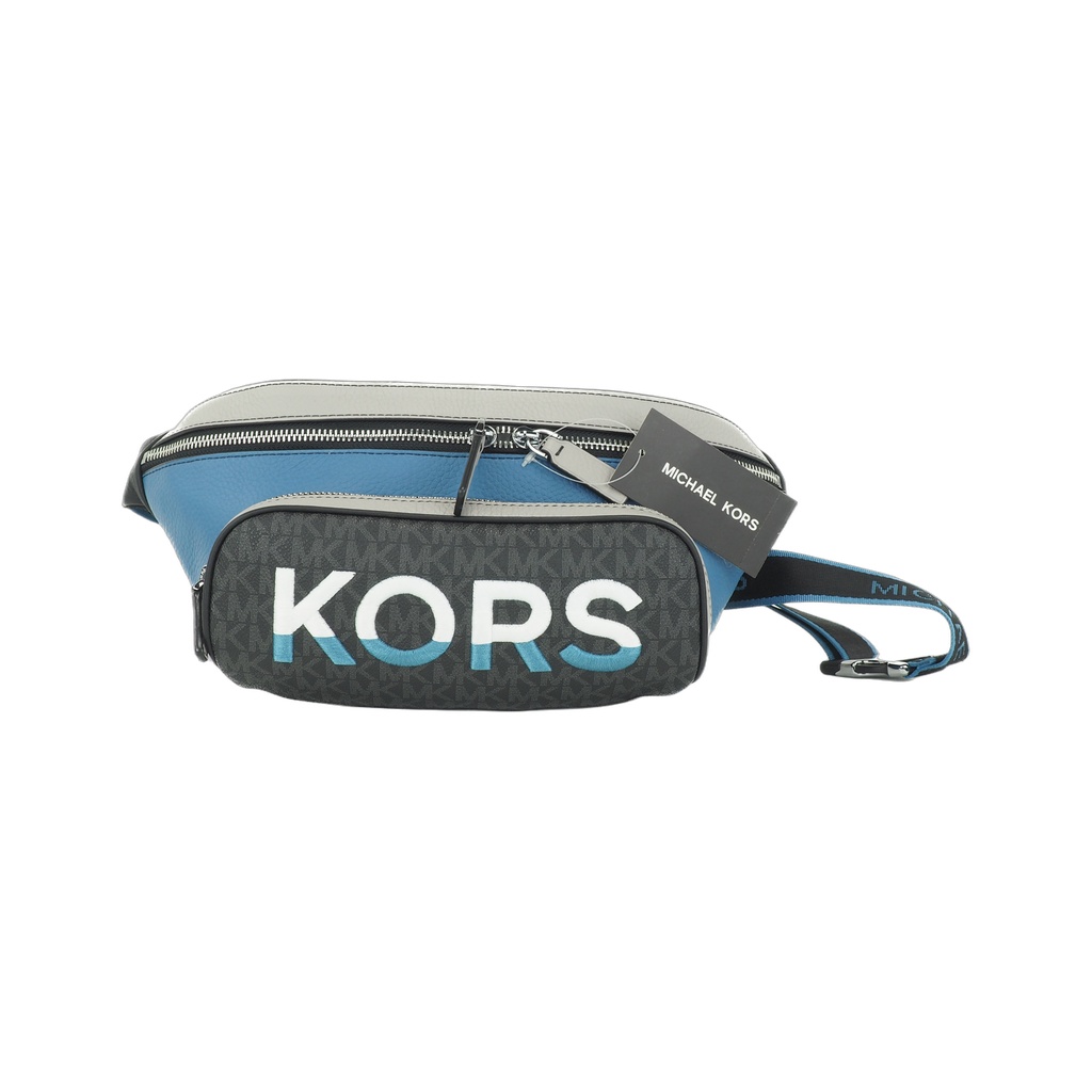 Cooper Large Blue Multi Leather Embroidered Logo Utility Belt Bag