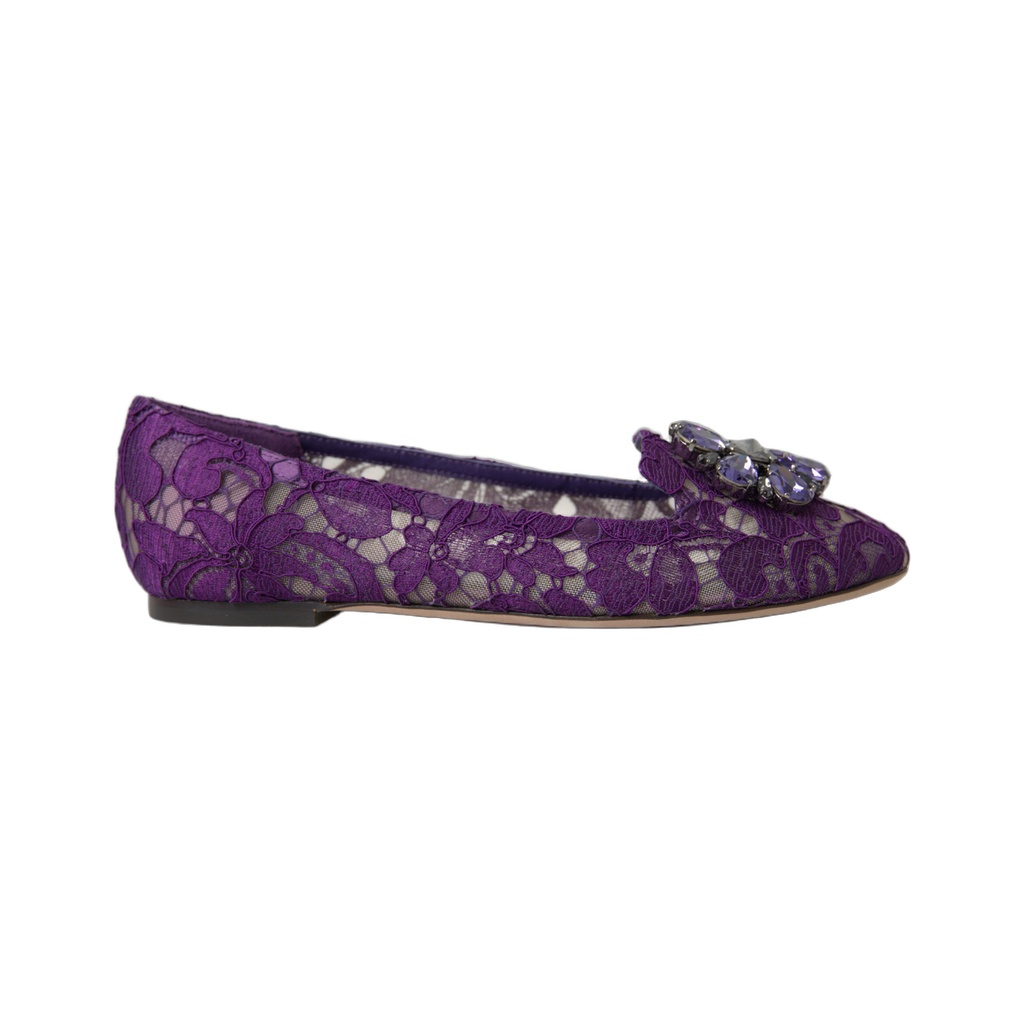 Purple Vally Taormina Lace Crystals Flats Shoes