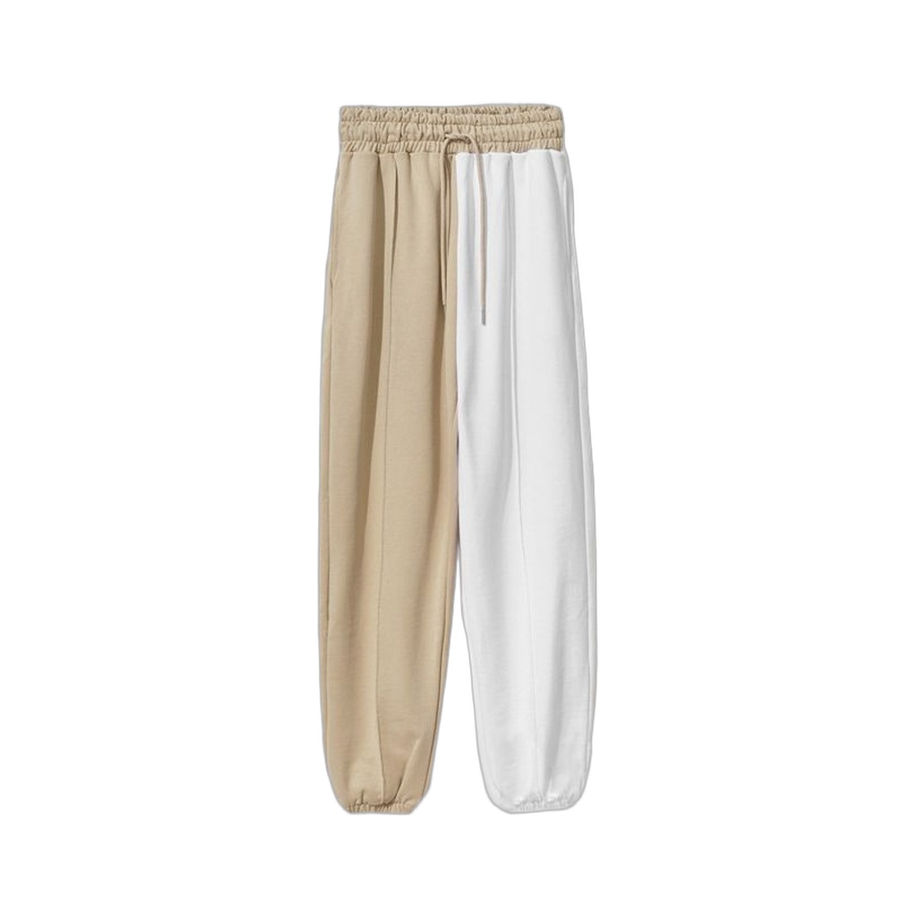 Chic Beige Two-Tone Drawstring Sweatpants