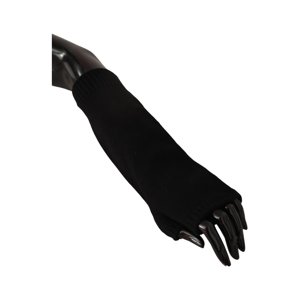 Black Knitted Fingerless Elbow Length Gloves