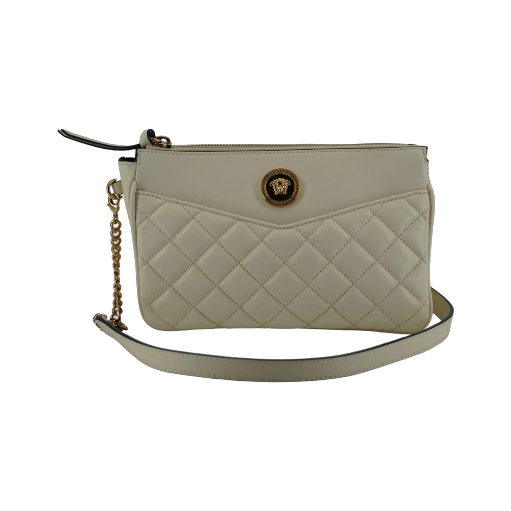 Elegant White Lamb Leather Crossbody Pouch
